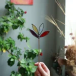 Leaves stained glass plant stake